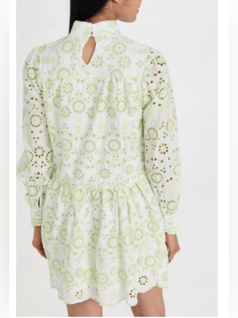 GLAMOROUS Eyelet Dress Size M US 8 White Green Embroidered Scalloped Mini NWT - Picture 3 of 15